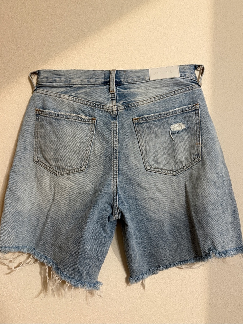 pistola faded light blue distressed denim high-rise mom shorts - Picture 2 of 4